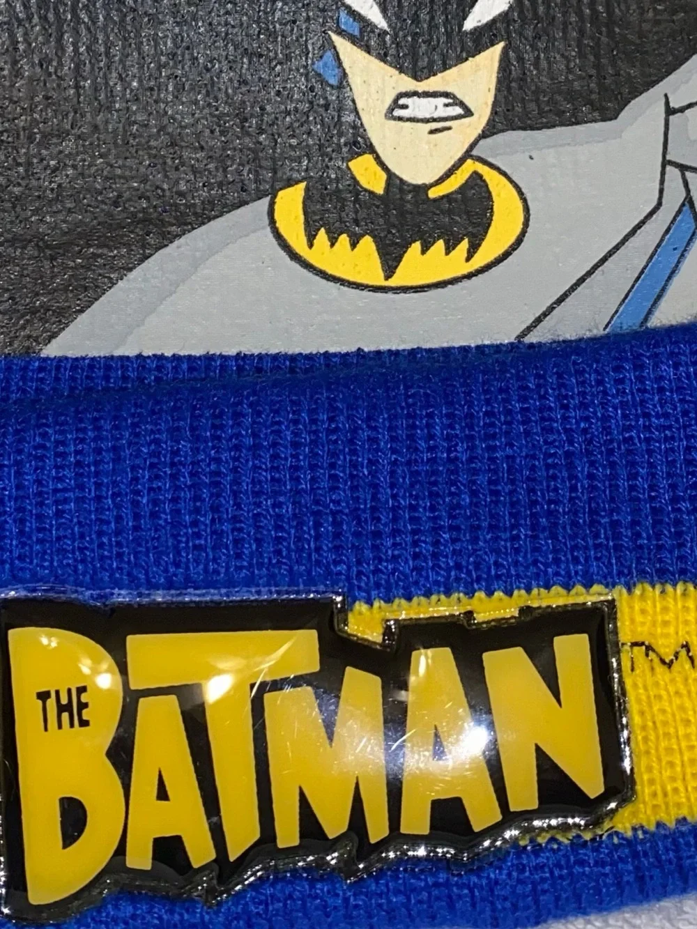 DC Comics Boys Batman Winter Beanie Hat & Mittens Gloves Set Blue Yellow OS